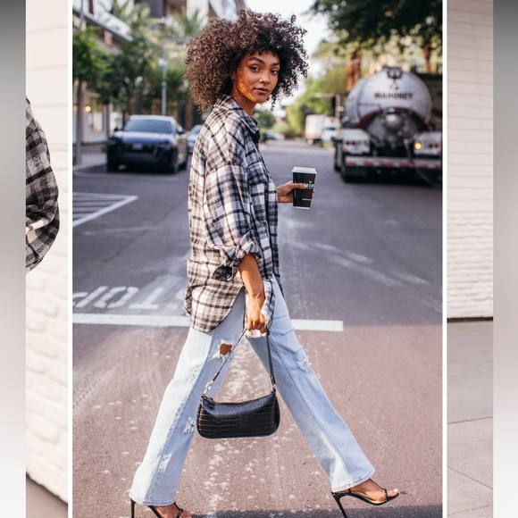 ON TIME BLACK AND WHITE PLAID SHACKET - Picture 4 of 8